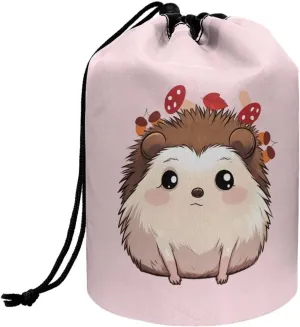 Dolyues Drawstring Cylinder Cosmetic Bag Hedgehog Mushroom Makeup Bag for Women ortable Travel Storage Bags Multifunctional Toiletry Bucket Bag