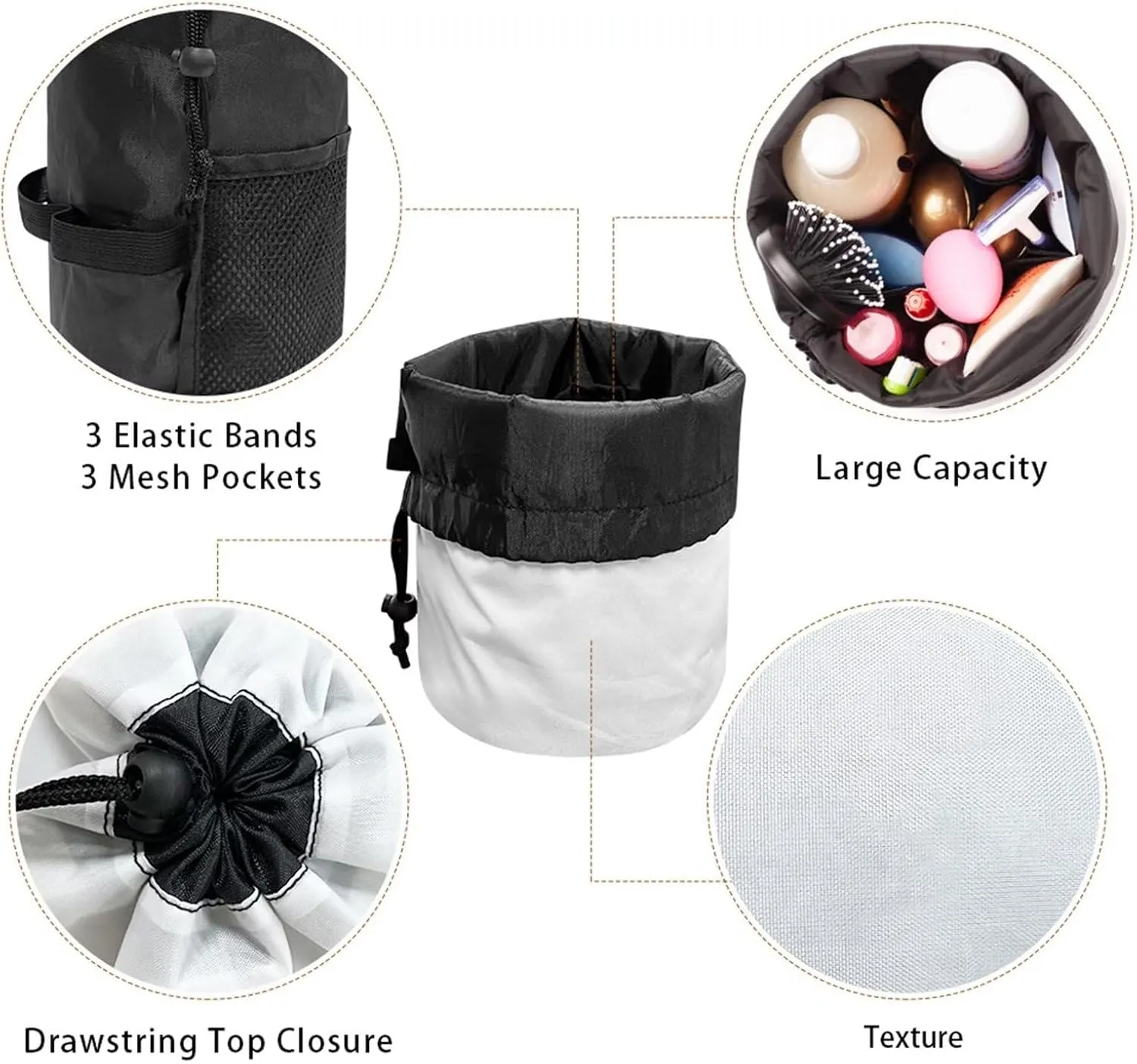 Dolyues Leopard Print Cosmetic Bag Barrel Makeup Bag for Women Portable Drawstring Toiletry Bag Soft Makeup Organizer Multifunctional Storage Pocket