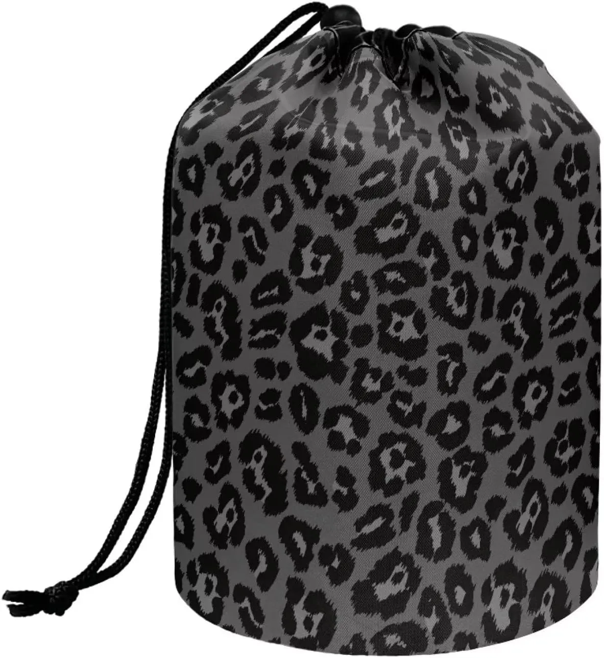 Dolyues Leopard Print Cosmetic Bag Barrel Makeup Bag for Women Portable Drawstring Toiletry Bag Soft Makeup Organizer Multifunctional Storage Pocket
