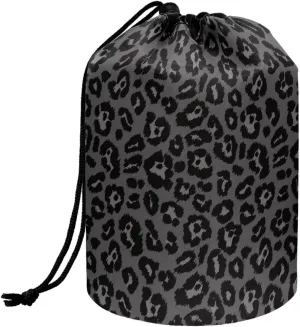 Dolyues Leopard Print Cosmetic Bag Barrel Makeup Bag for Women Portable Drawstring Toiletry Bag Soft Makeup Organizer Multifunctional Storage Pocket