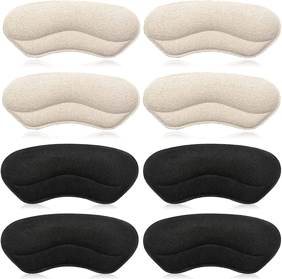 Dr. Foots Heel Grips for Kids and Women, Self-Adhesive Heel Cushion Inserts for Girls and Boys Prevent Heel Slipping, Rubbing, Blisters, Foot Pain - 4pairs (Beige Black)