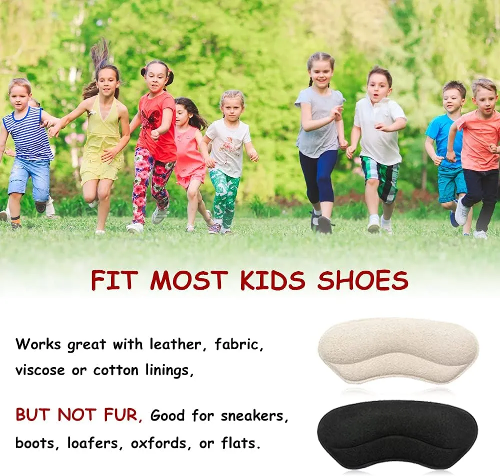 Dr. Foots Heel Grips for Kids and Women, Self-Adhesive Heel Cushion Inserts for Girls and Boys Prevent Heel Slipping, Rubbing, Blisters, Foot Pain - 4pairs (Beige Black)