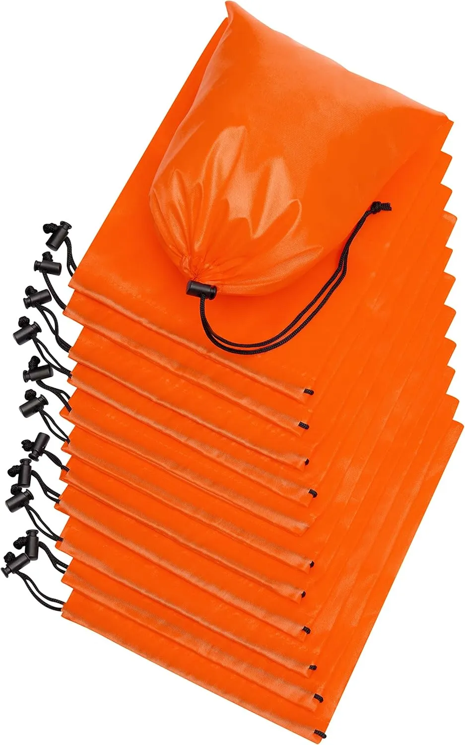Drawstring Bag - Nylon Cinch and Ditty Stuff Pouch with Toggle (7 x 9-12 pack, Orange)