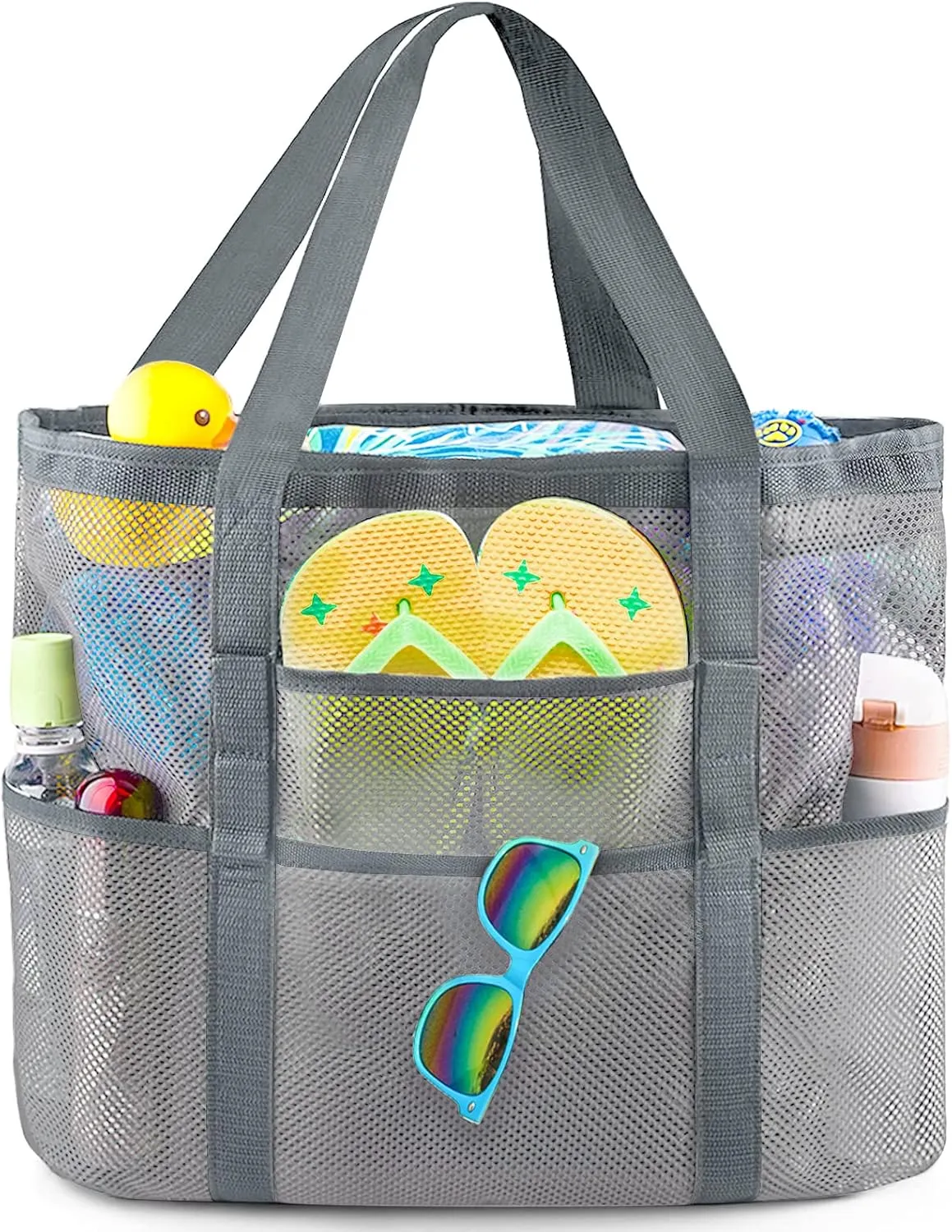 EASYFUN Beach Bag Large Mesh Beach Bag Lightweight Beach Tote with 9 Pockets Foldable Beach Accessories