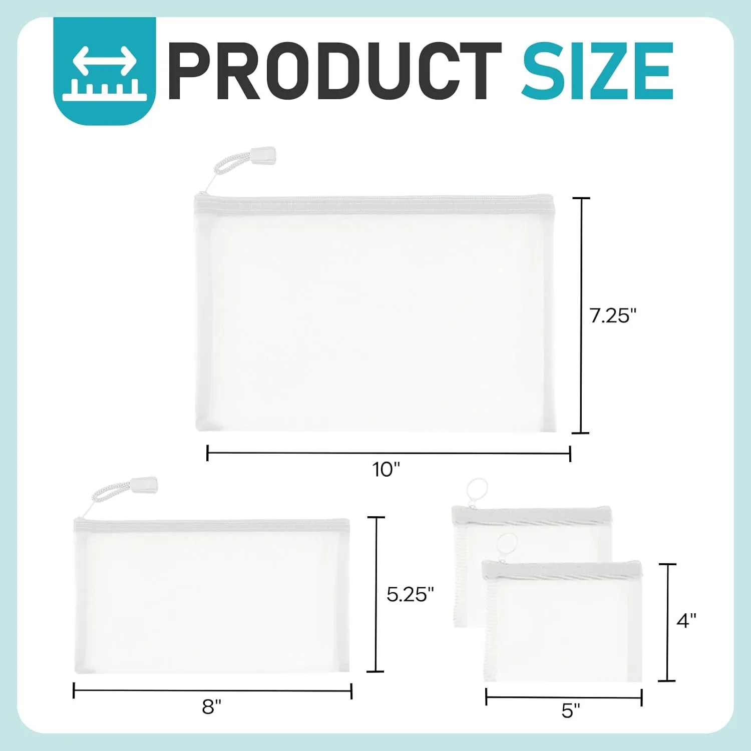 EASYFUN Mesh Zipper Bag Purse Organizer Makeup/Cosmetic Bag Travel Toiletry Bag Coin Pouch Daily Accessories White