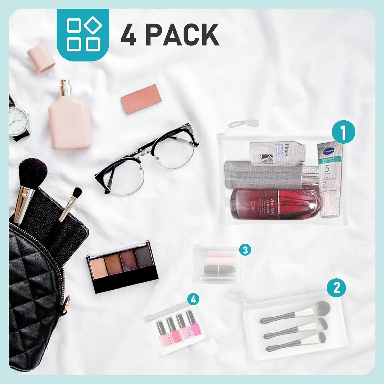 EASYFUN Mesh Zipper Bag Purse Organizer Makeup/Cosmetic Bag Travel Toiletry Bag Coin Pouch Daily Accessories White