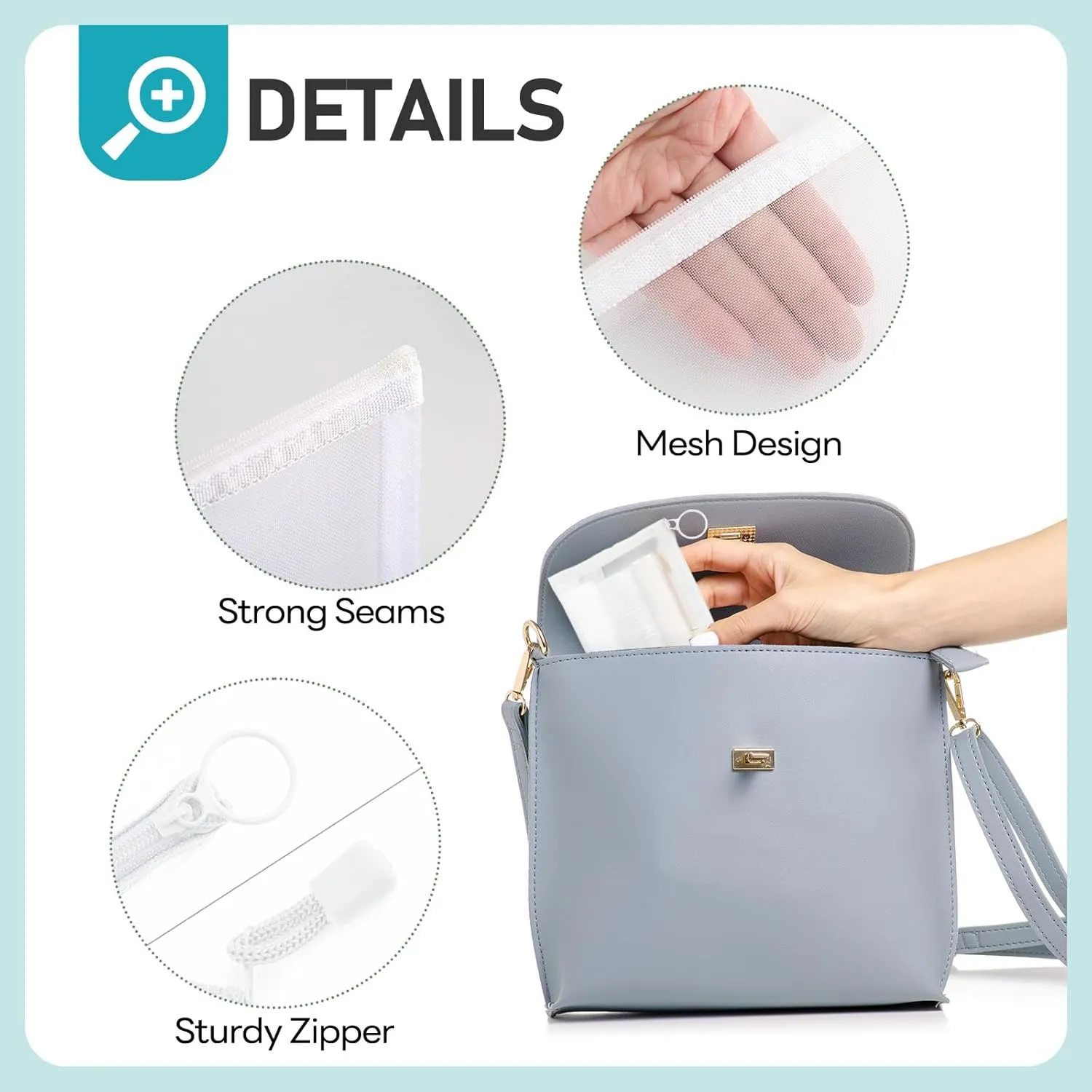 EASYFUN Mesh Zipper Bag Purse Organizer Makeup/Cosmetic Bag Travel Toiletry Bag Coin Pouch Daily Accessories White