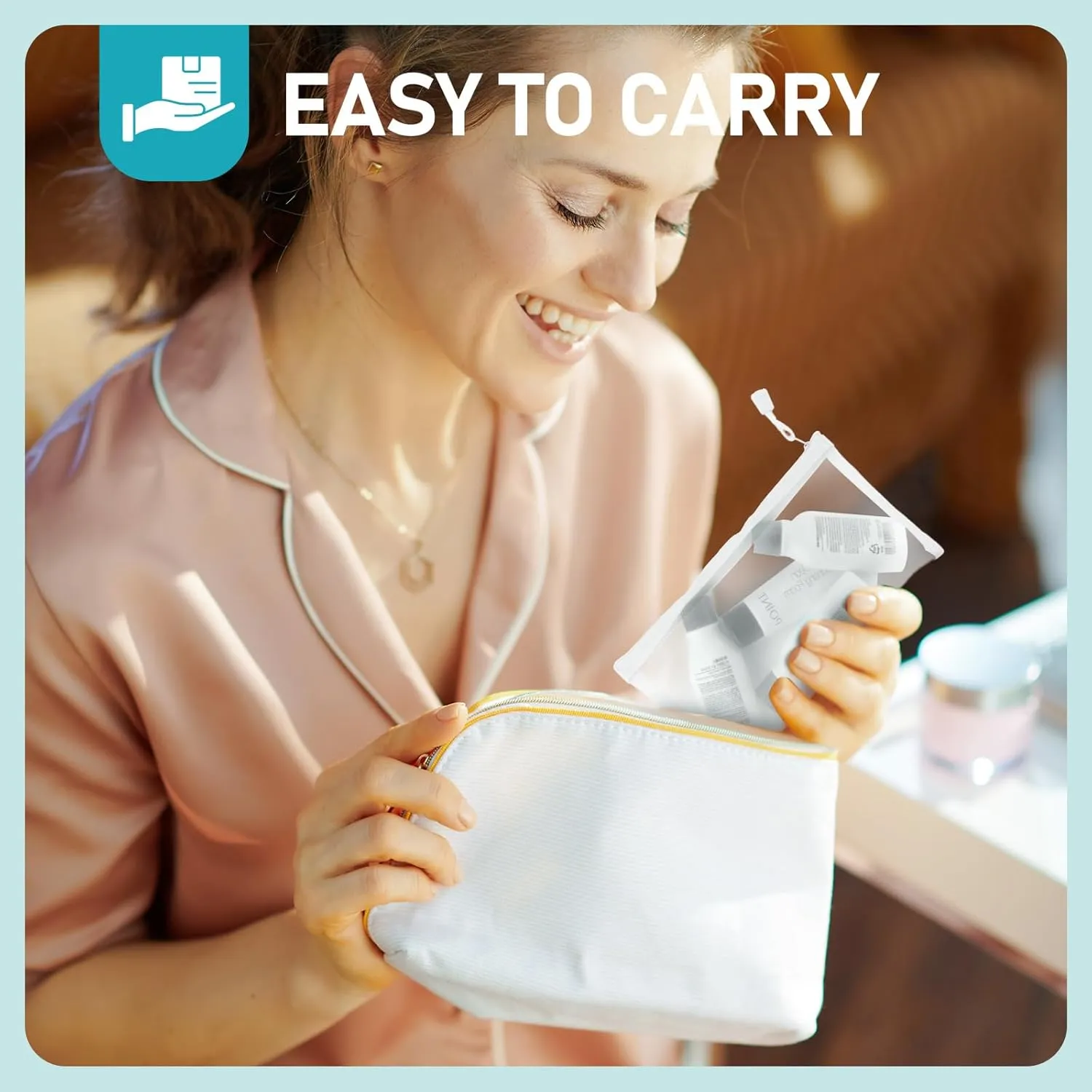 EASYFUN Mesh Zipper Bag Purse Organizer Makeup/Cosmetic Bag Travel Toiletry Bag Coin Pouch Daily Accessories White