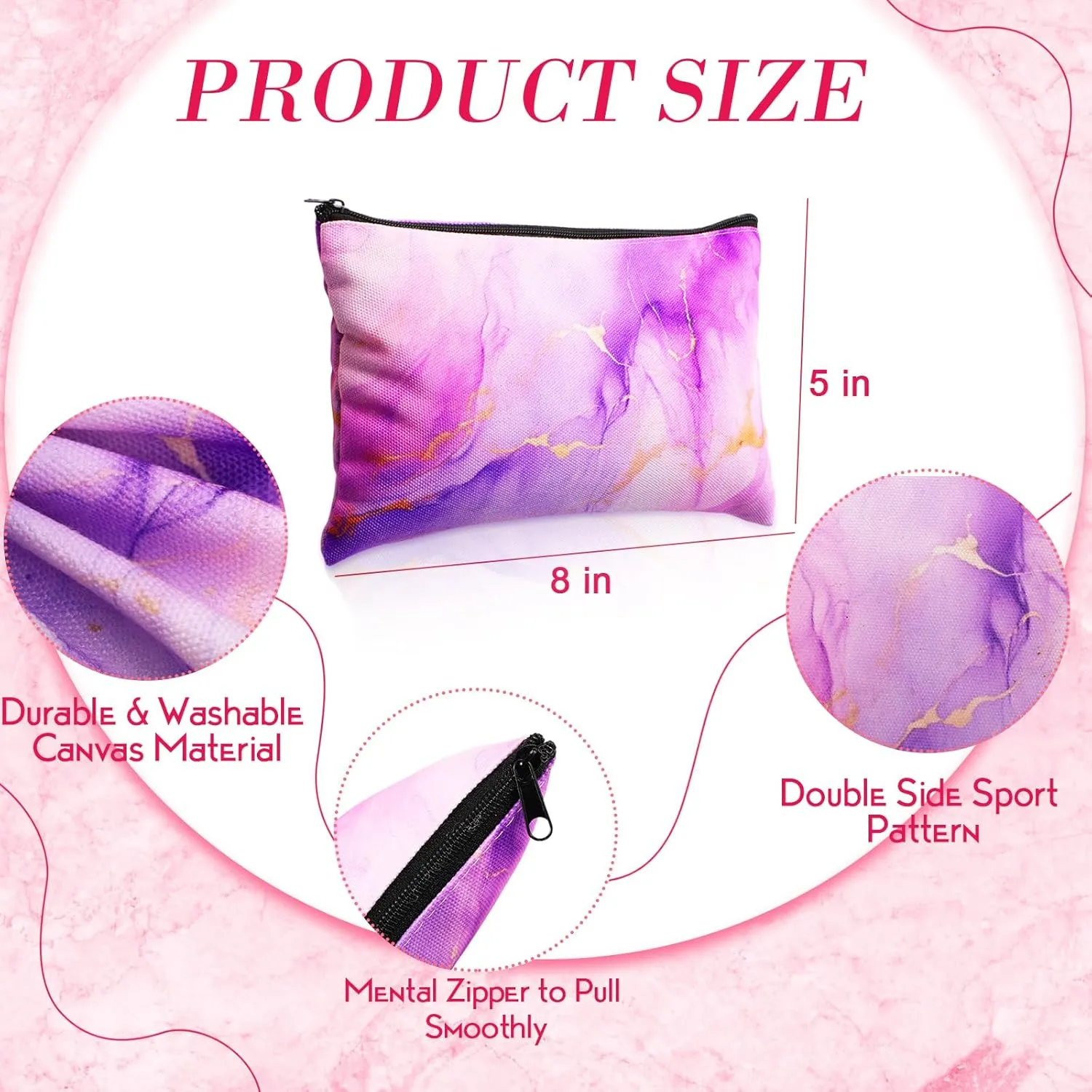 Eccliy 20 Pcs Marble Makeup Bag Cosmetic Bag Canvas Gifts Marble Themed Accessories for Girls Toiletry Pouch with Zipper for Women Party Shopping Home Travel, 8 x 5 Inch