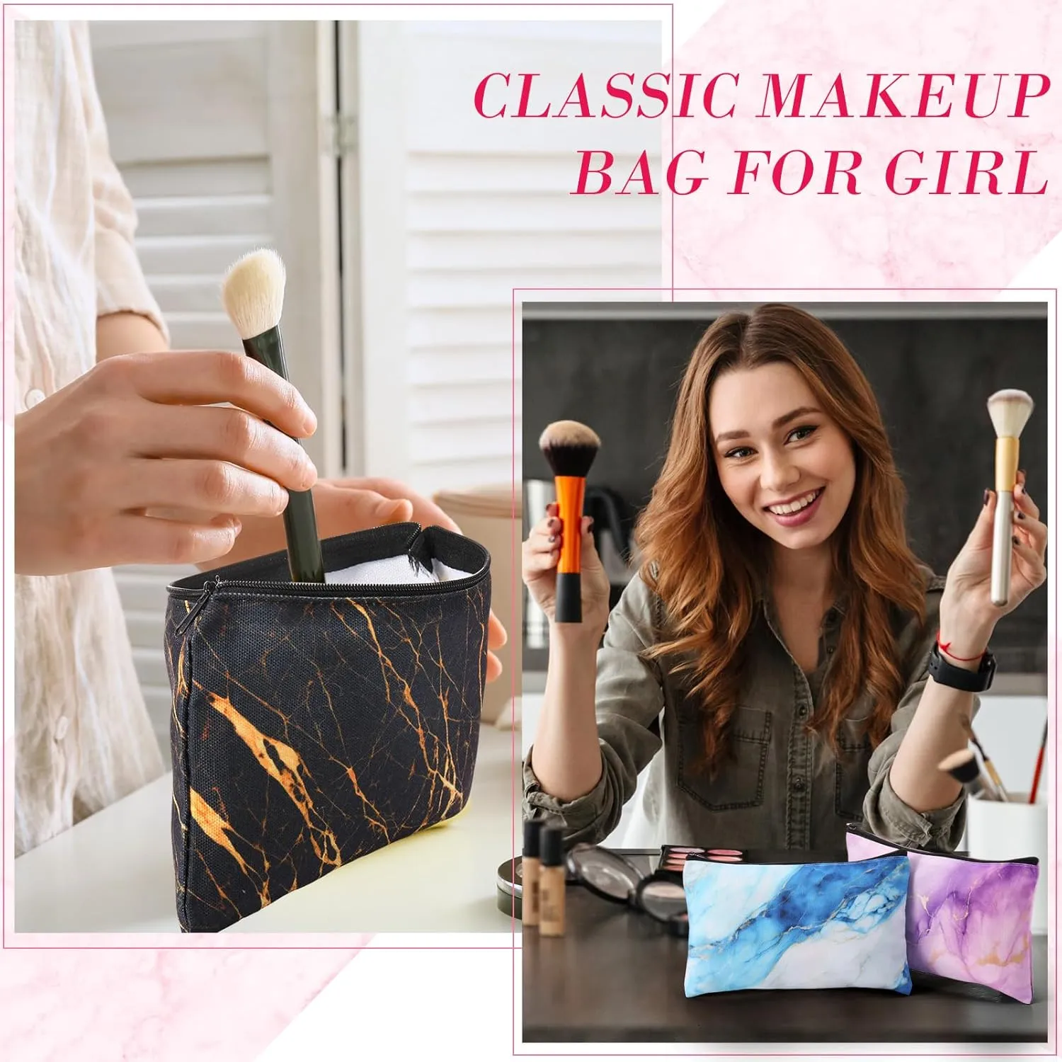 Eccliy 20 Pcs Marble Makeup Bag Cosmetic Bag Canvas Gifts Marble Themed Accessories for Girls Toiletry Pouch with Zipper for Women Party Shopping Home Travel, 8 x 5 Inch