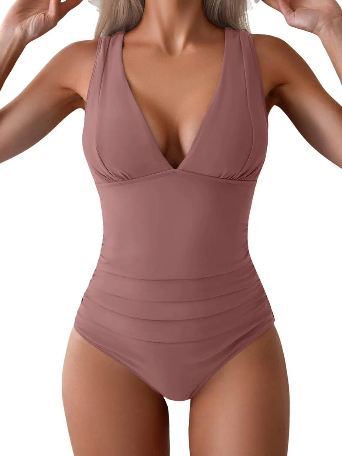 Eomenie One Piece Swimsuit for Women Tummy Control Plunge V Neck Bathing Suit Slimming Wide Straps Swimwear