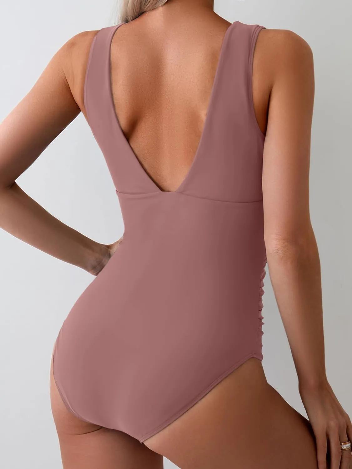 Eomenie One Piece Swimsuit for Women Tummy Control Plunge V Neck Bathing Suit Slimming Wide Straps Swimwear