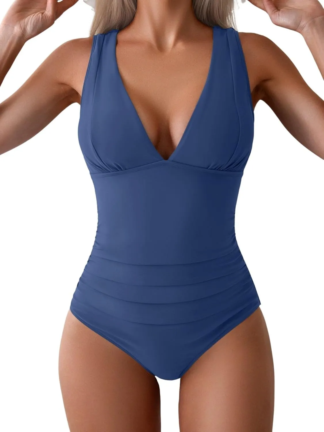 Eomenie One Piece Swimsuit for Women Tummy Control Plunge V Neck Bathing Suit Slimming Wide Straps Swimwear