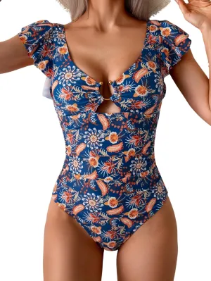 Eomenie Women's One Piece Swimsuit Tummy Control Bathing Suit Cutout Ruffle Slimming Swim Suit