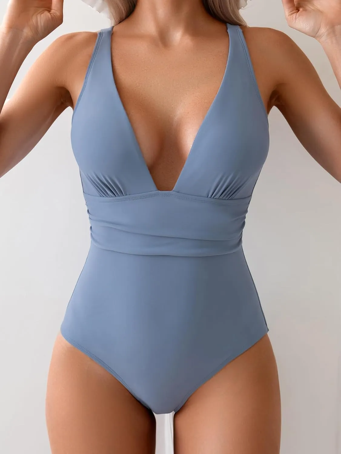 Eomenie Women's One Piece Swimsuit Tummy Control Bathing Suit V Neck Slimming 1 Piece Swimwear