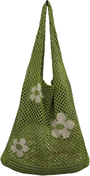 Fairycore Flower Hollow Crochet Tote Bag Big Capacity Shopping Shoulder Bags Women Y2K Aesthetic Cutecore Accessories
