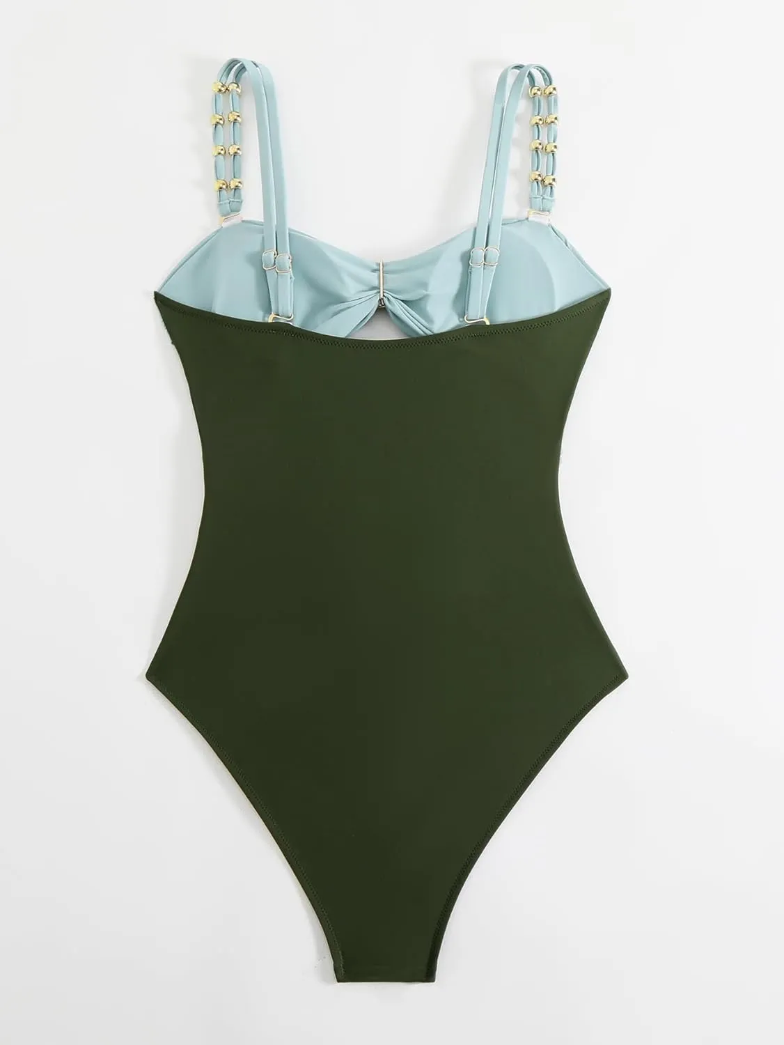 Fanuerg Women's One Piece Swimsuit Sexy Cutout Color Block Bathing Suit Golden O Ring Linked Swimwear