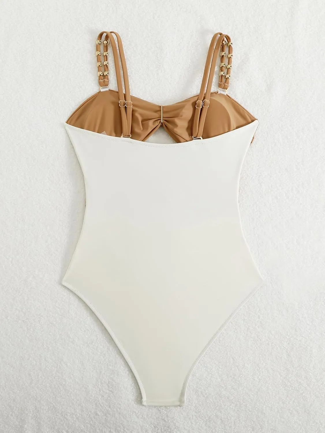 Fanuerg Women's One Piece Swimsuit Sexy Cutout Color Block Bathing Suit Golden O Ring Linked Swimwear