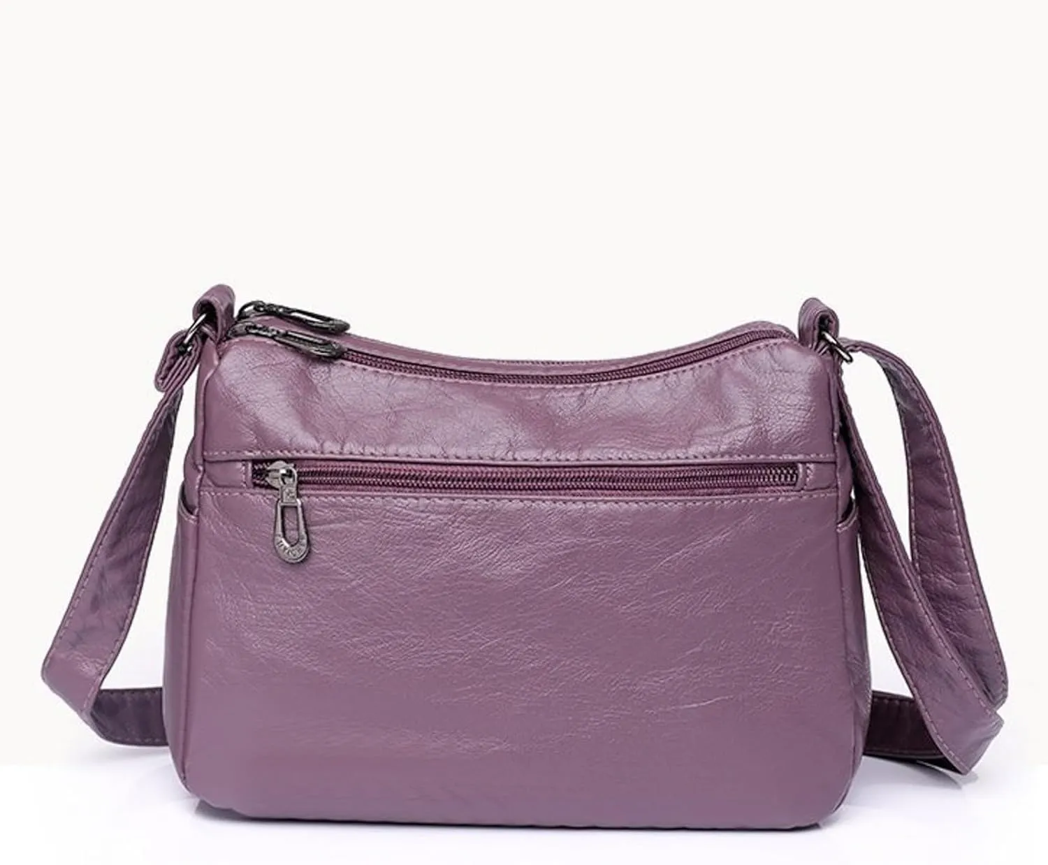 Fashion Casual Women's Retro Soft Leather Zipper Double Pocket Shoulder Messenger Bags Rustic (Purple, One Size)