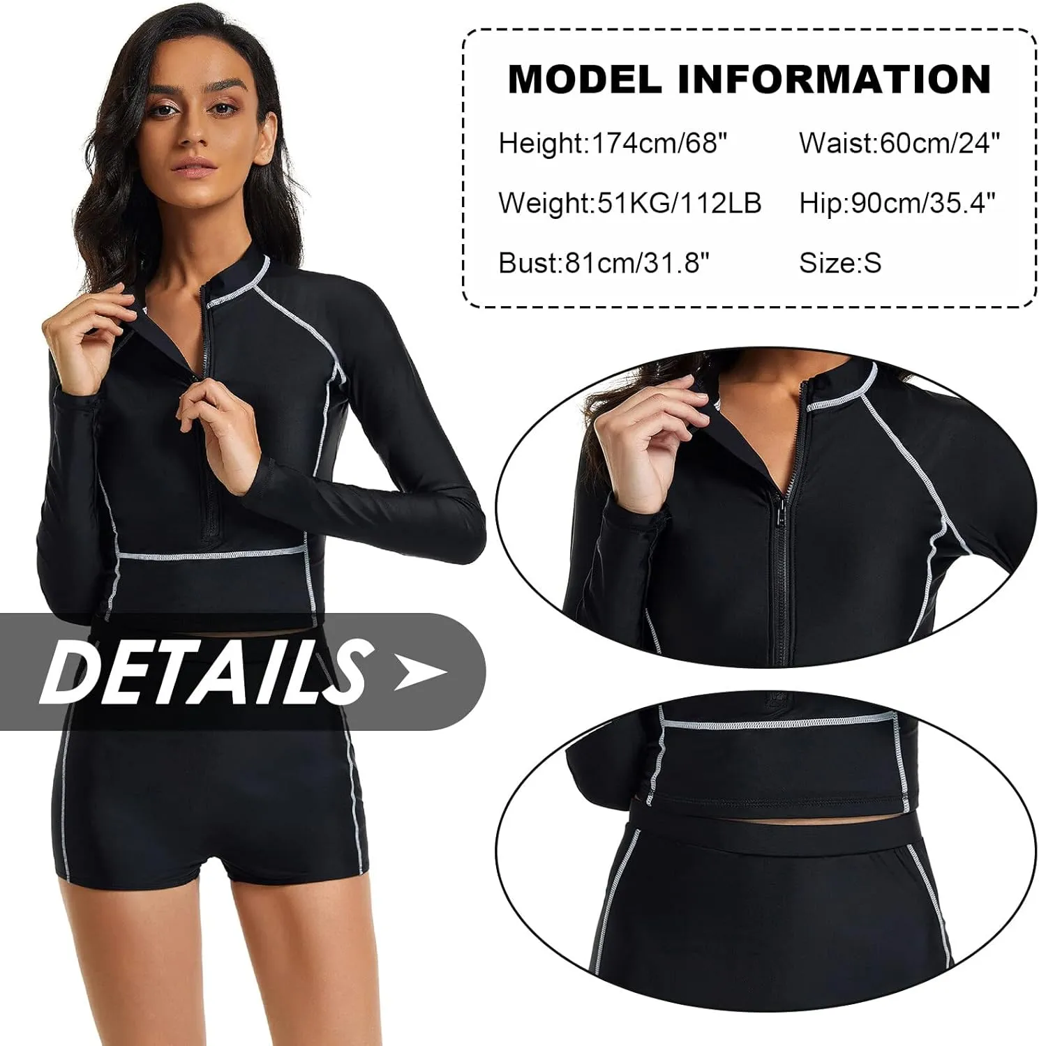 FEOYA Women Long Sleeve Swimsuit UV Sun Protection Rash Guard Two Piece Printed Surfing Swim Bathing Suit