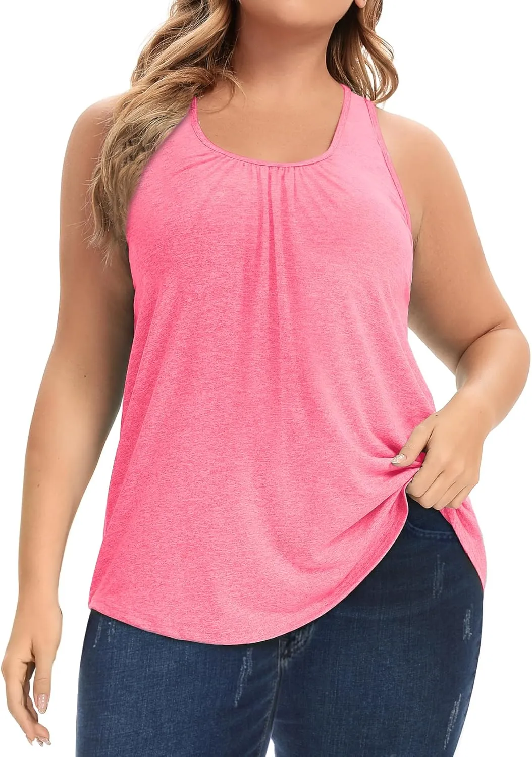 FOREYOND Women's Plus Size Workout Tank Tops Racerback Athletic Flowy Tops Yoga Running Sleevelss Summer Shirts Loose