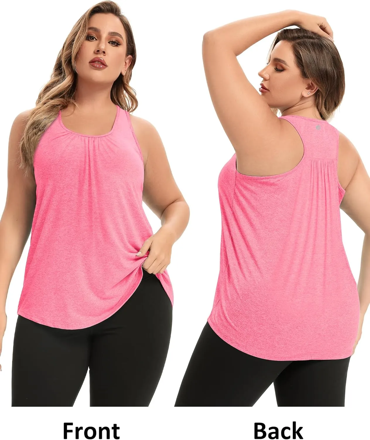 FOREYOND Women's Plus Size Workout Tank Tops Racerback Athletic Flowy Tops Yoga Running Sleevelss Summer Shirts Loose