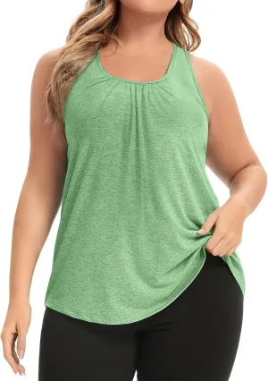 FOREYOND Women's Plus Size Workout Tank Tops Racerback Athletic Flowy Tops Yoga Running Sleevelss Summer Shirts Loose