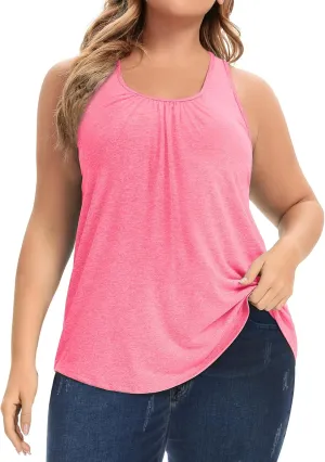 FOREYOND Women's Plus Size Workout Tank Tops Racerback Athletic Flowy Tops Yoga Running Sleevelss Summer Shirts Loose