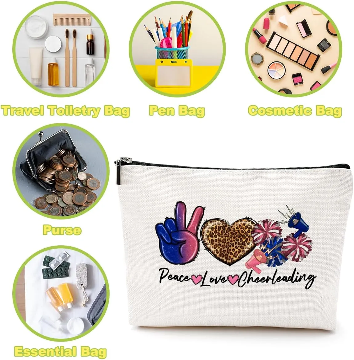 Funny Cheerleading Gifts - Cheerleader Accessories for Girls & Women - Cosmetic/Makeup Bag - Friendship, Graduation, Birthday & Mother's Day Gifts