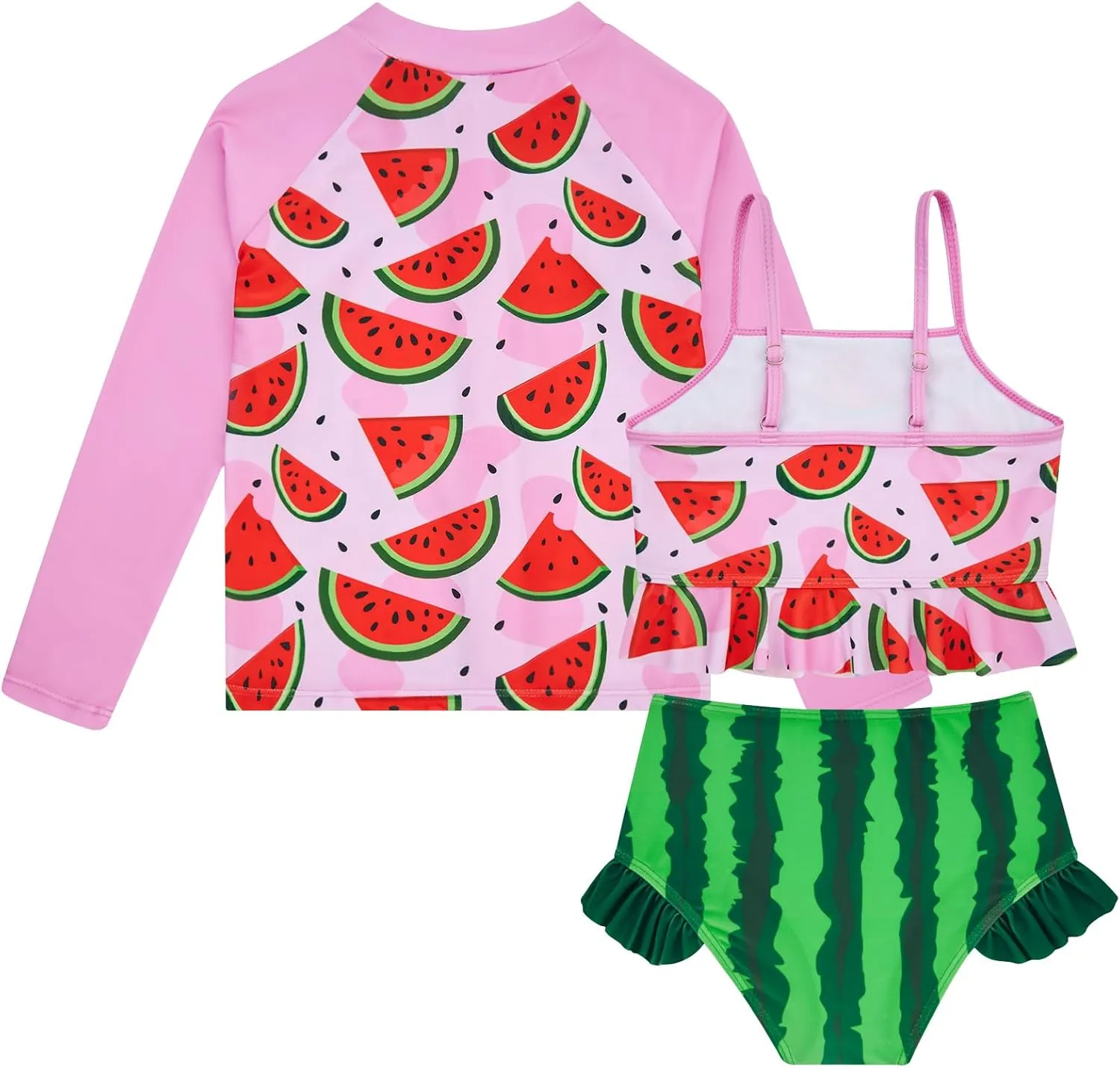 Funnycokid Girls Swimsuit Kids Bathing Suit Rashguard Swimwear Long Sleeve 3 Piece Toddler 3-7 Years