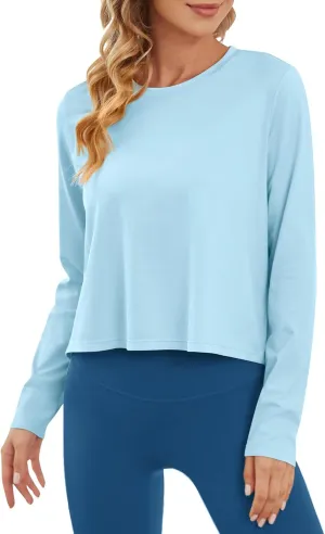 G4Free Long Sleeve Workout Tops for Women Sun Shirts Crop Tops UPF 50  Hiking Running Athletic Lightweight