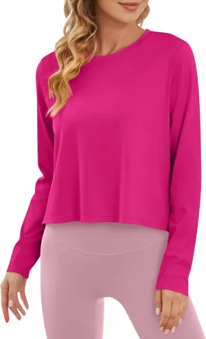 G4Free Long Sleeve Workout Tops for Women Sun Shirts Crop Tops UPF 50  Hiking Running Athletic Lightweight