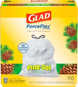 Glad ForceFlex Tall Kitchen Trash Bags, 13 Gal, Pine-Sol Original Scent, 110 Ct, Pack May Vary