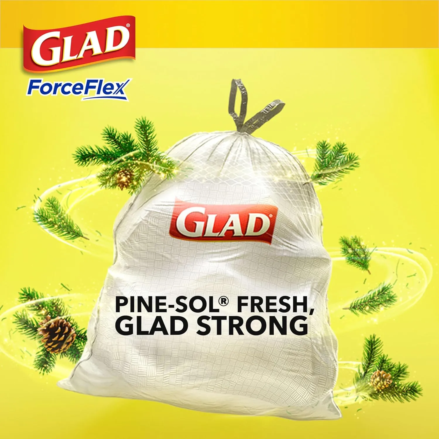 Glad ForceFlex Tall Kitchen Trash Bags, 13 Gal, Pine-Sol Original Scent, 110 Ct, Pack May Vary