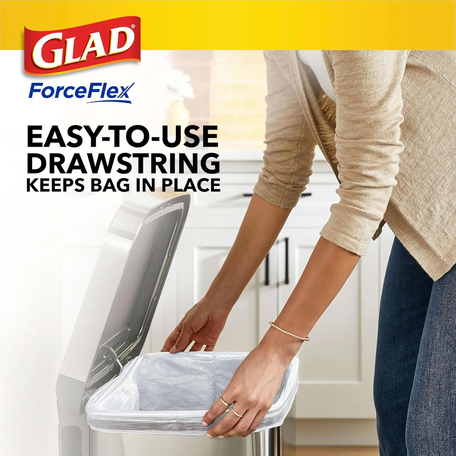 Glad ForceFlex Tall Kitchen Trash Bags, 13 Gal, Pine-Sol Original Scent, 110 Ct, Pack May Vary