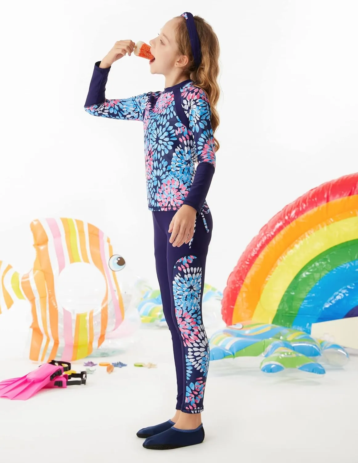 GRACE KARIN Girls Long Sleeve Swimsuit Two Piece Rashguard Floral Swimwear 6-14Y