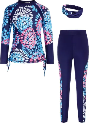 GRACE KARIN Girls Long Sleeve Swimsuit Two Piece Rashguard Floral Swimwear 6-14Y