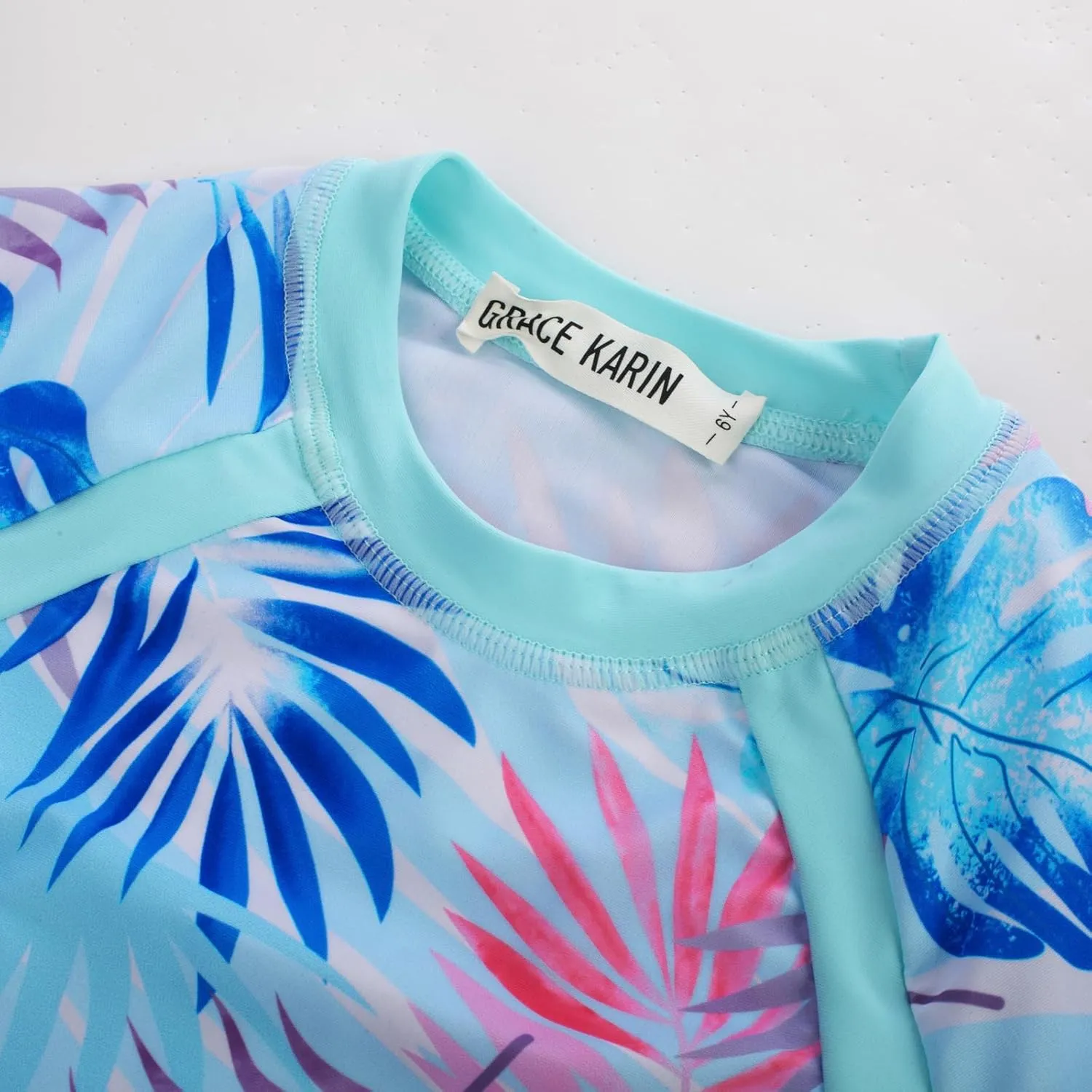 GRACE KARIN Girls Long Sleeve Swimsuit Two Piece Rashguard Floral Swimwear 6-14Y