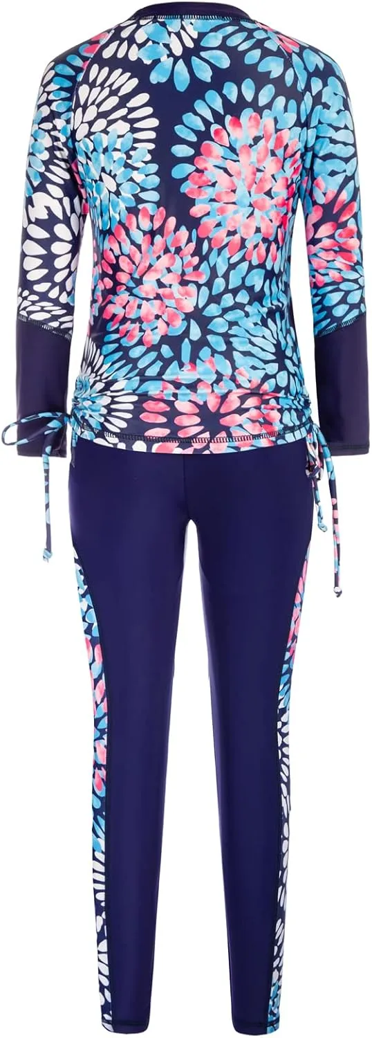 GRACE KARIN Girls Long Sleeve Swimsuit Two Piece Rashguard Floral Swimwear 6-14Y