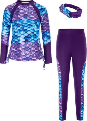 GRACE KARIN Girls Long Sleeve Swimsuit Two Piece Rashguard Floral Swimwear 6-14Y