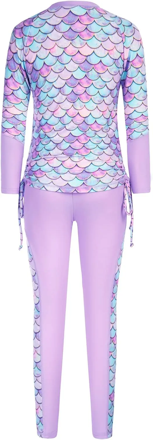 GRACE KARIN Girls Long Sleeve Swimsuit Two Piece Rashguard Floral Swimwear 6-14Y