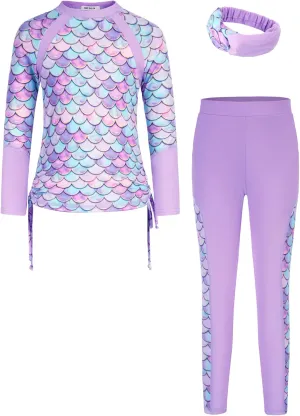 GRACE KARIN Girls Long Sleeve Swimsuit Two Piece Rashguard Floral Swimwear 6-14Y