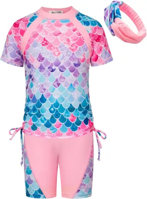 GRACE KARIN Girls Rash Guard Swimsuit Short Sleeve Two Piece Bathing Suit 6-12Y