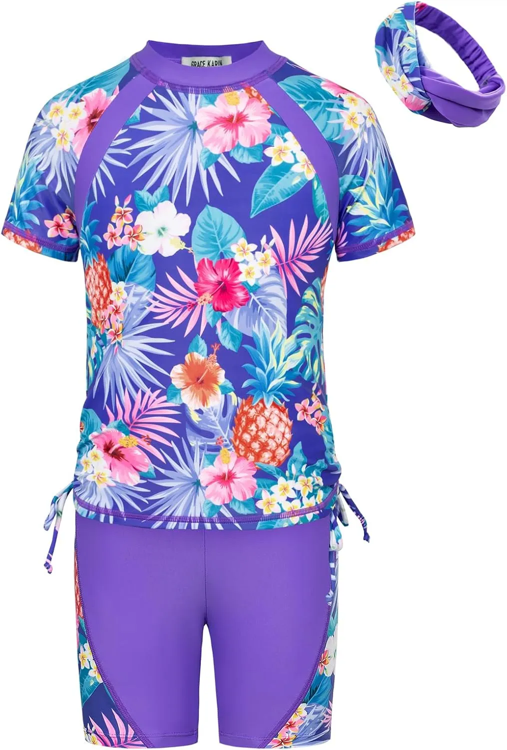 GRACE KARIN Girls Rash Guard Swimsuit Short Sleeve Two Piece Bathing Suit 6-12Y