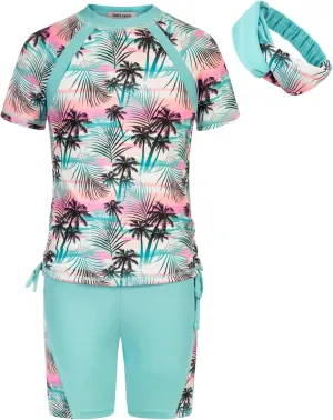 GRACE KARIN Girls Rash Guard Swimsuit Short Sleeve Two Piece Bathing Suit 6-12Y