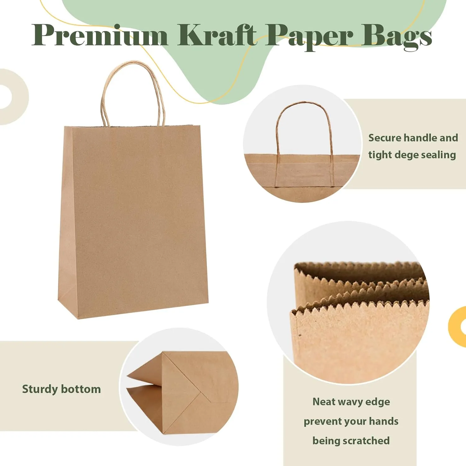 GSSUSA 100 Pack 8x4.25x10'' Paper Bags with Handles Bulk, Brown Paper Gift Bags for Small Business, Sturdy Retail Shopping, Birthday Wedding Party Favor, Craft, Kraft