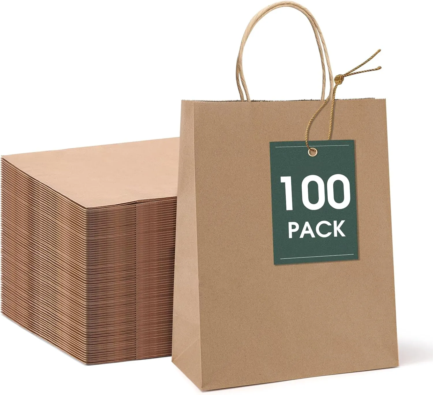GSSUSA 100 Pack 8x4.25x10'' Paper Bags with Handles Bulk, Brown Paper Gift Bags for Small Business, Sturdy Retail Shopping, Birthday Wedding Party Favor, Craft, Kraft