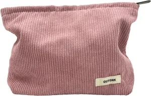 GUTGNK Women's Corduroy Cosmetic Bag, Large Capacity Canvas Cosmetic Bag Travel Toiletry Bag Accessories Organizer, Pink