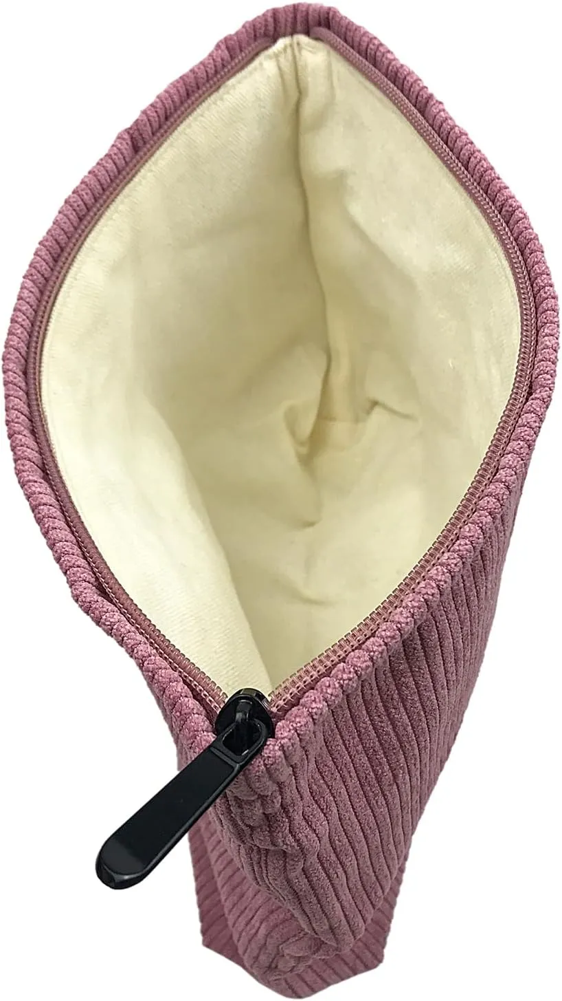 GUTGNK Women's Corduroy Cosmetic Bag, Large Capacity Canvas Cosmetic Bag Travel Toiletry Bag Accessories Organizer, Pink