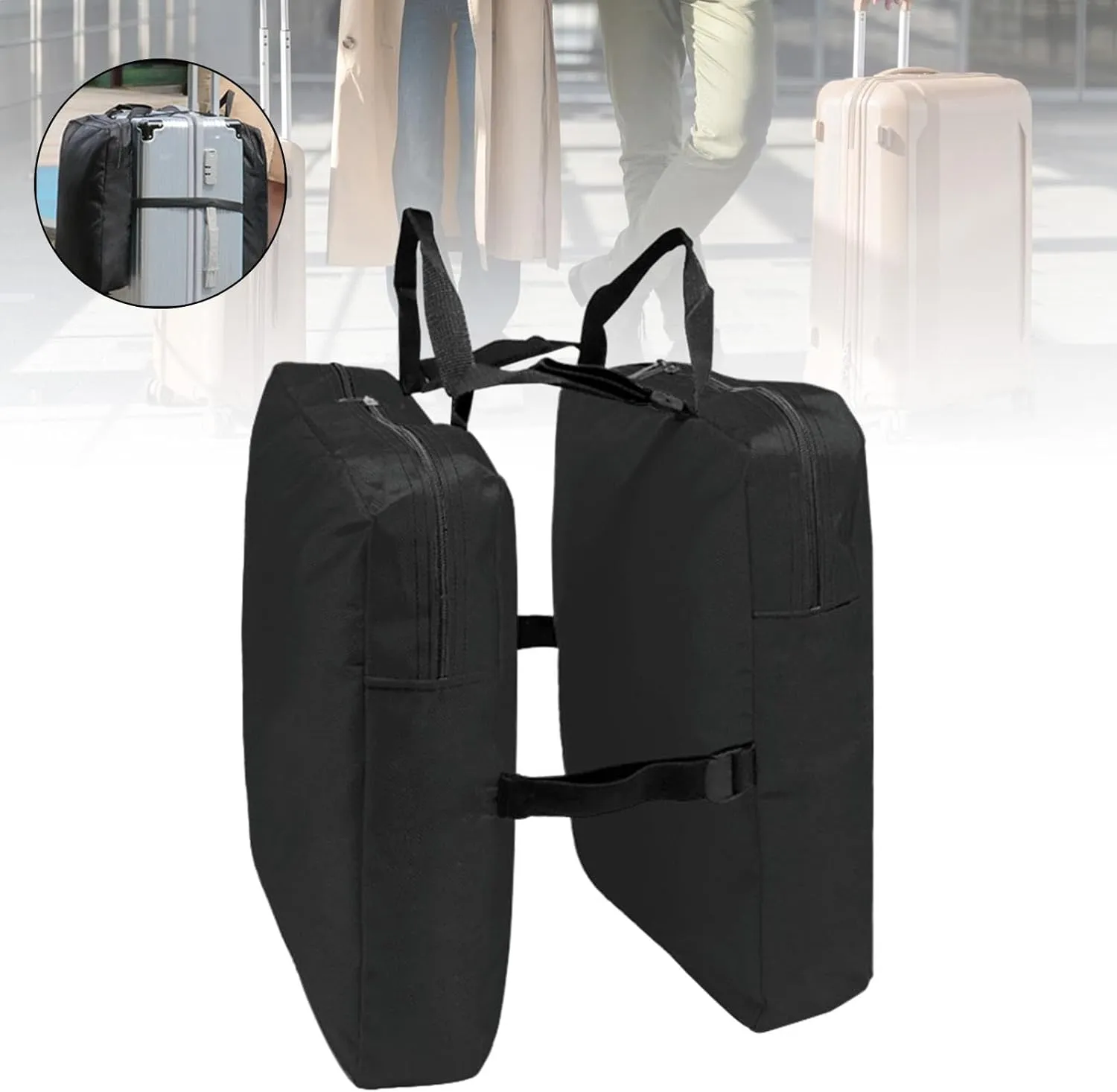 Hanging Luggage Organizer for Suitcase with Adjustable Straps Travel Accessories Bag Luggage Attachment for Umbrella Laptop, Black